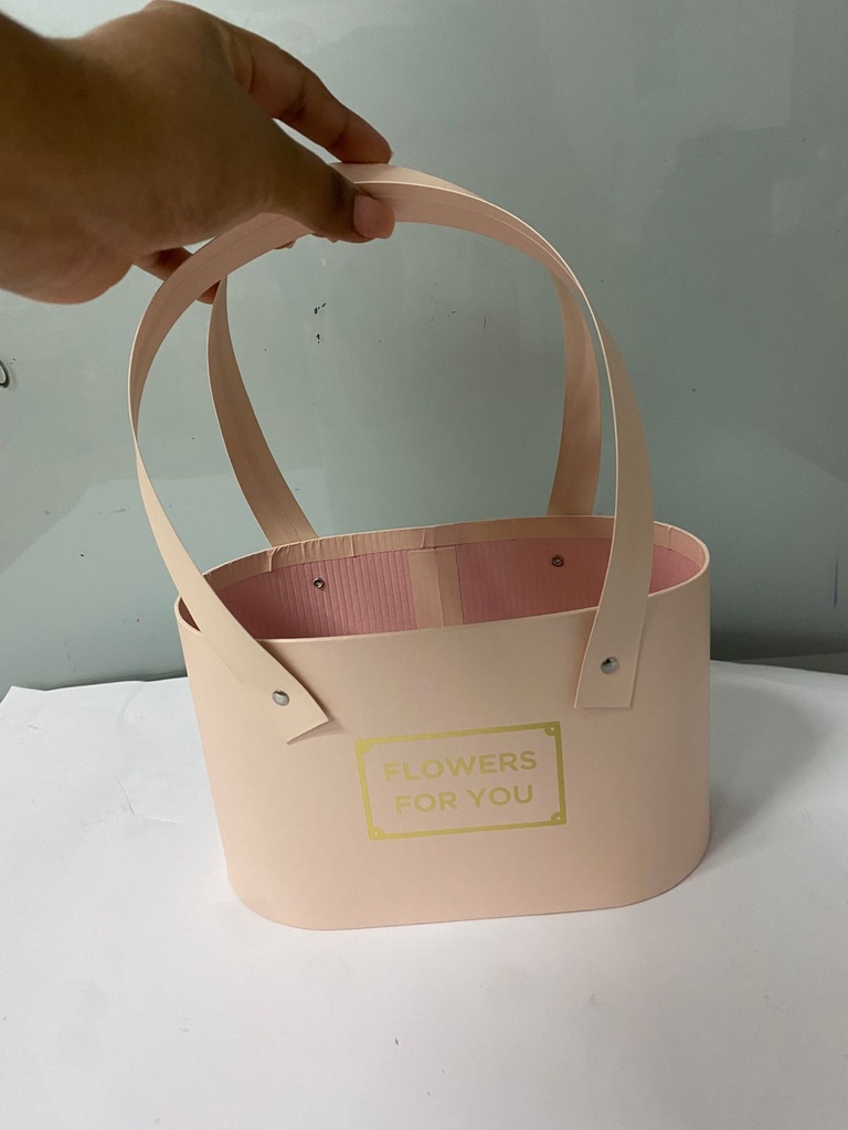 CAJA P/FLORES TIPO CARTERA OVALADA ROSADA