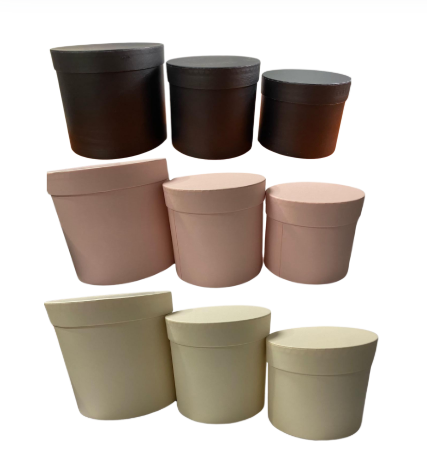 SET 3 CAJAS CILINDRO NEGRAS/ROSA/CREMA