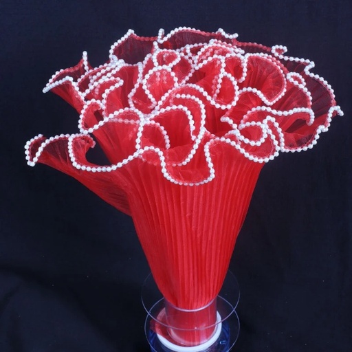 [TF-8284] ORGANZA C/ PERLA PARA RAMO DE FLORES ROJO 28CM