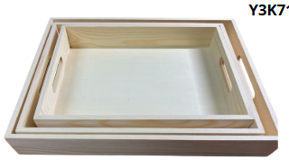 [Y3K717] Set de 3 Bandejas de Madera 28x33x15.5cm
