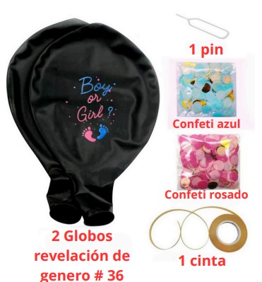 [FIGRS] Globos revelación de genero # 36 Incluye: 1 pin, Confeti azul y rosado, 1 cinta